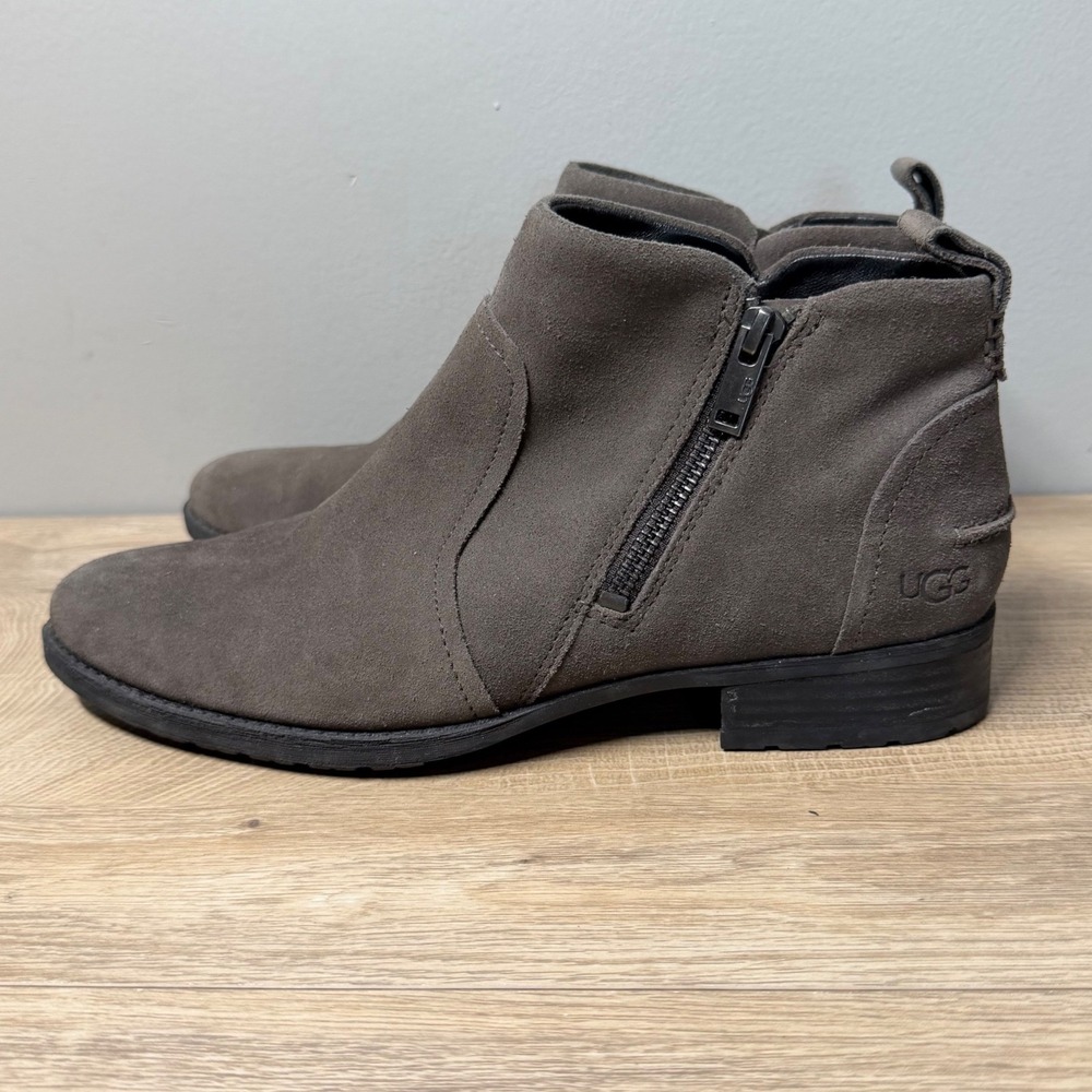 UGG Aureo Suede Ankle Boots Brown Side Zip Comfort Womens Size 9.5 Bootie Casual